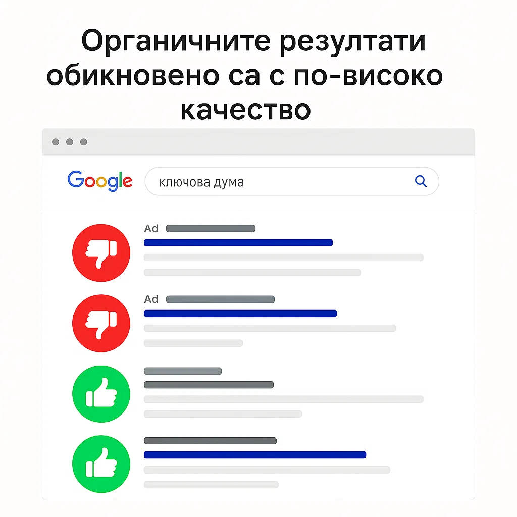 Органичните резултати обикновено са с по-високо качество Органичните резултати обикновено са с по-високо качество