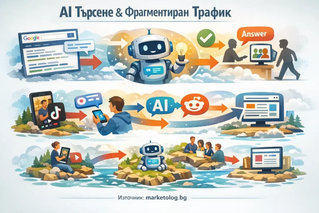 Бъдещето на SEO: За Какво Трябва да се Подготвят Маркетолозите през 2026 4 AI търсене и фрагментиран трафик