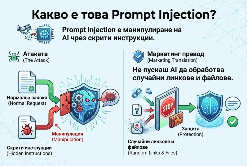 Prompt Injection е манипулиране на AI чрез скрити инструкции